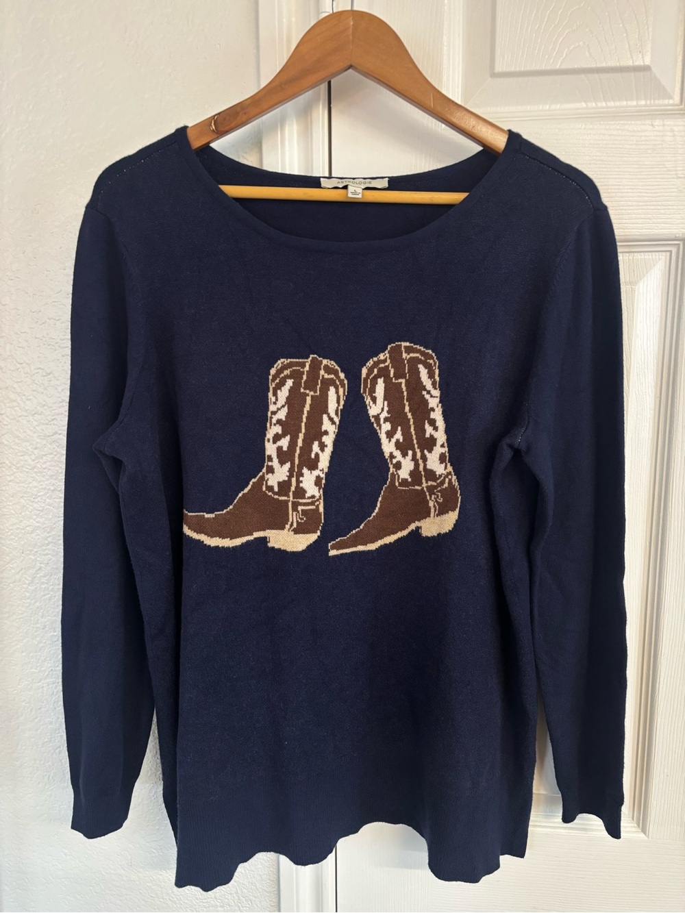 Astrologie Cowboy Western Boot Design Soft Navy Sweater Size L